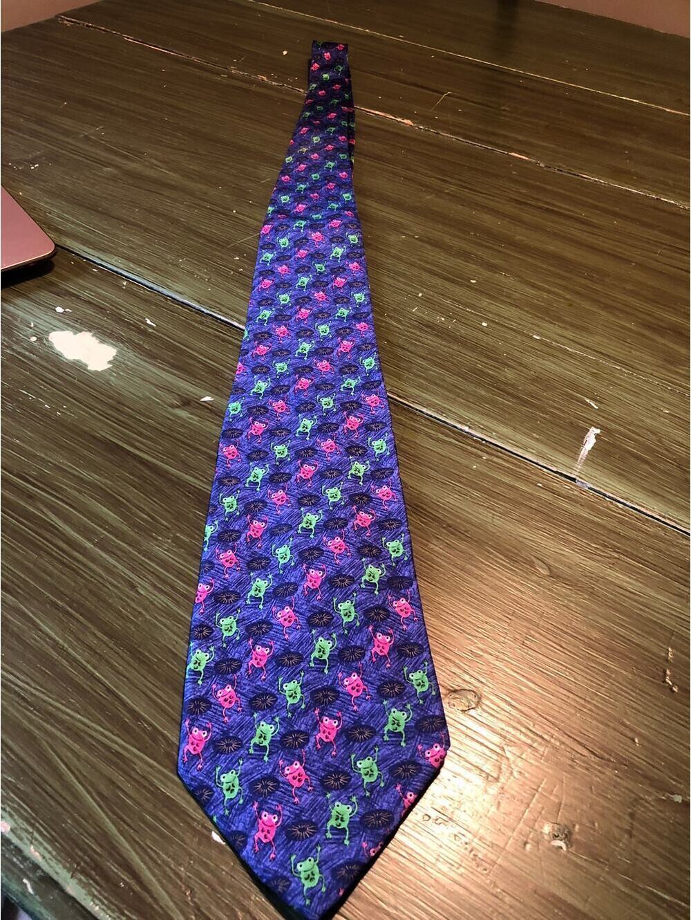 Robert Talbott Beecroft & Bull Ltd. NWOT Silk Purple Necktie Green Pink Frogs